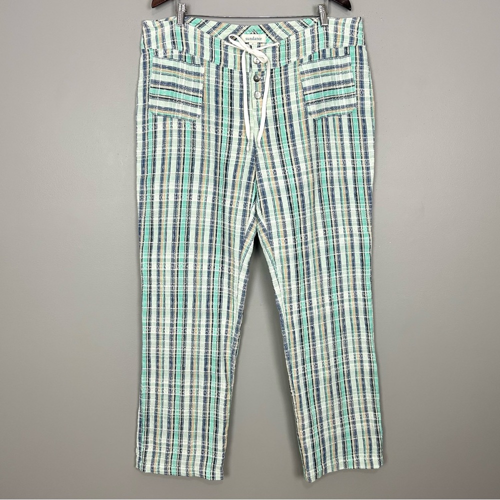 Sundance Gigi Textured Stripe Pants Women’s Size XL Madras Drawstring Cotton